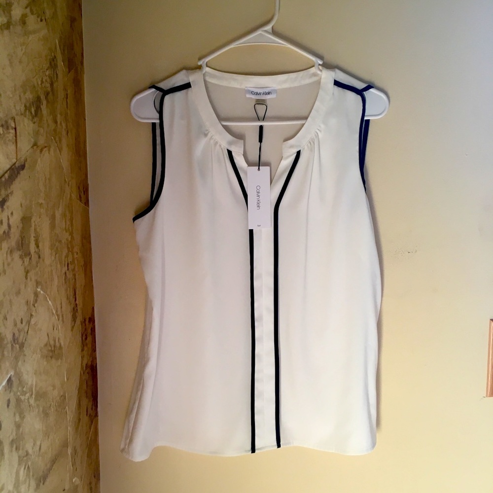 NWT Calvin Klein white and black sheer “suit” tank